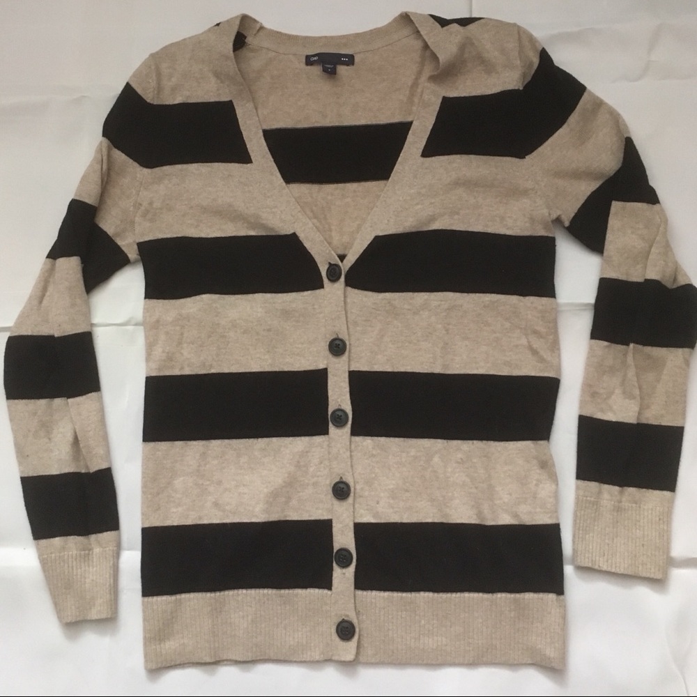 Gap cotton striped button front knit cardigan